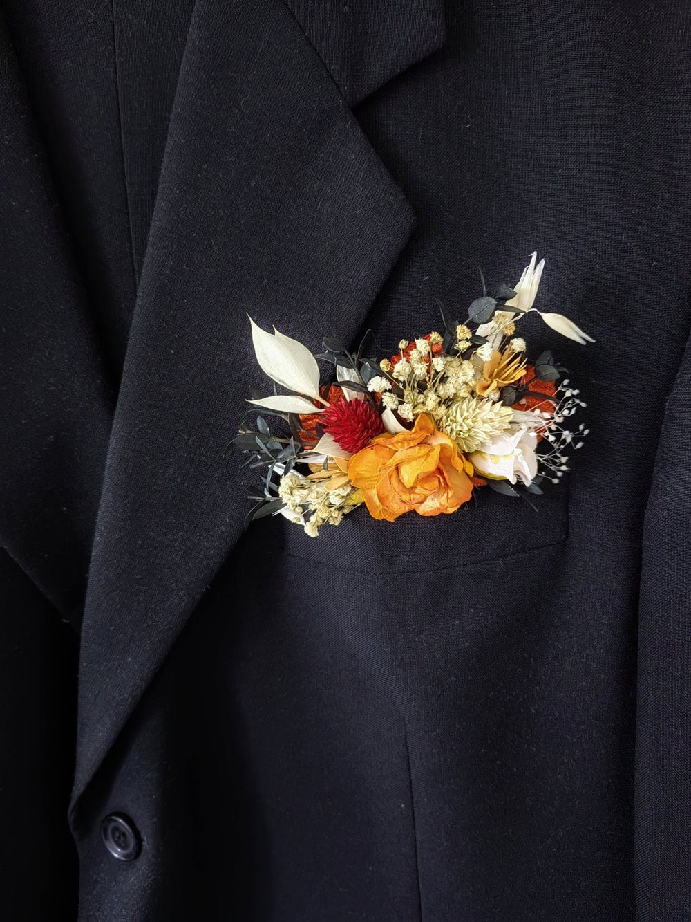 Terracotta Pocket Boutonniere: Rustic Autumn Wedding Accessory – handmade floral hair accessory by magaela