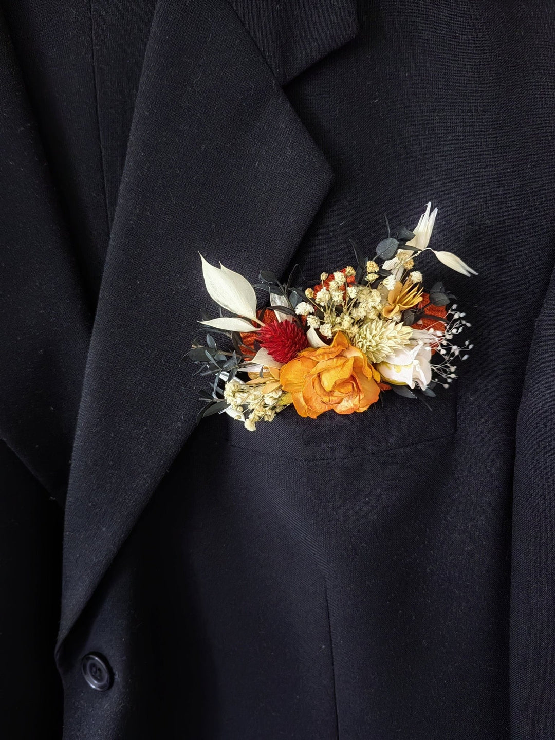 Terracotta Pocket Boutonniere: Rustic Autumn Wedding Accessory – handmade floral hair accessory by magaela