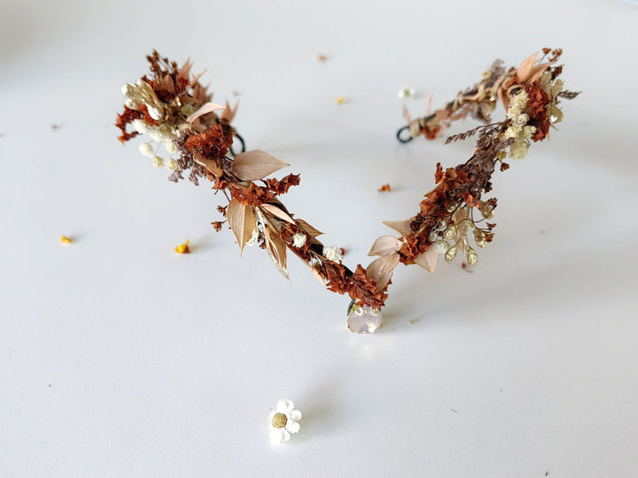 Terracotta Flower Crown: Rustic Bridal Tiara, Autumn Wedding – handmade floral hair accessory by magaela