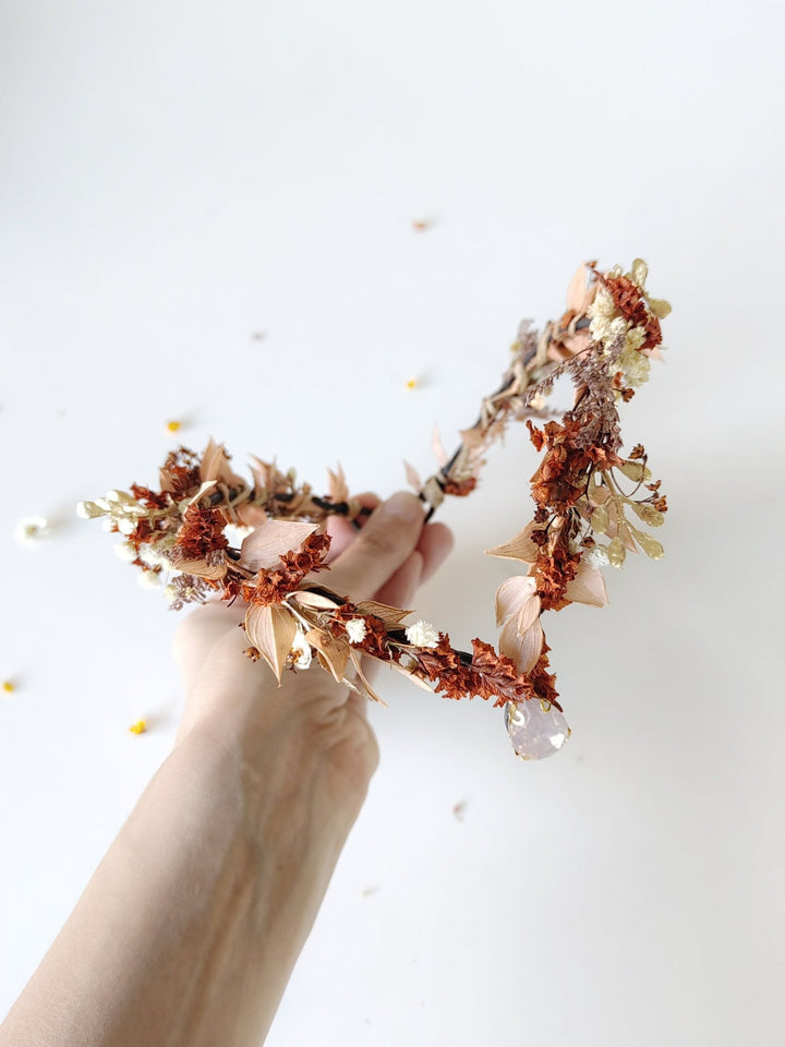 Terracotta Flower Crown: Rustic Bridal Tiara, Autumn Wedding – handmade floral hair accessory by magaela
