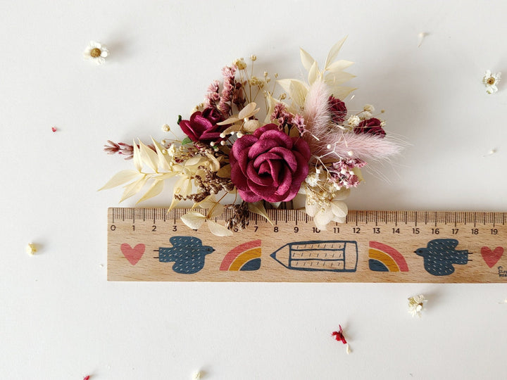 Burgundy Flower Hair Comb: Rustic Autumn Wedding Bridal Accessory – handmade floral hair accessory by magaela