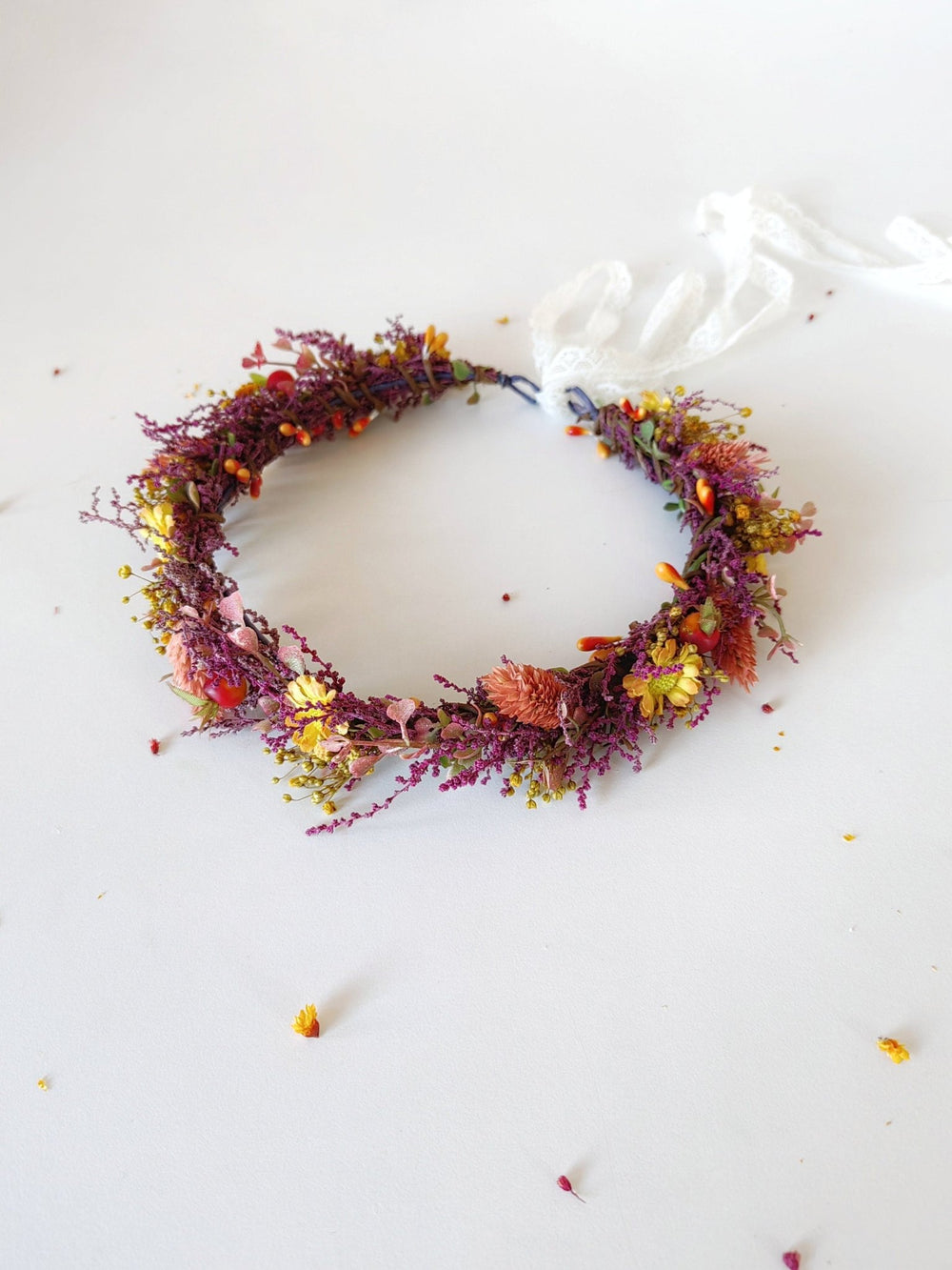 Autumn Flower Hair Crown: Rustic Boho Wedding Headpiece – handmade floral hair accessory by magaela