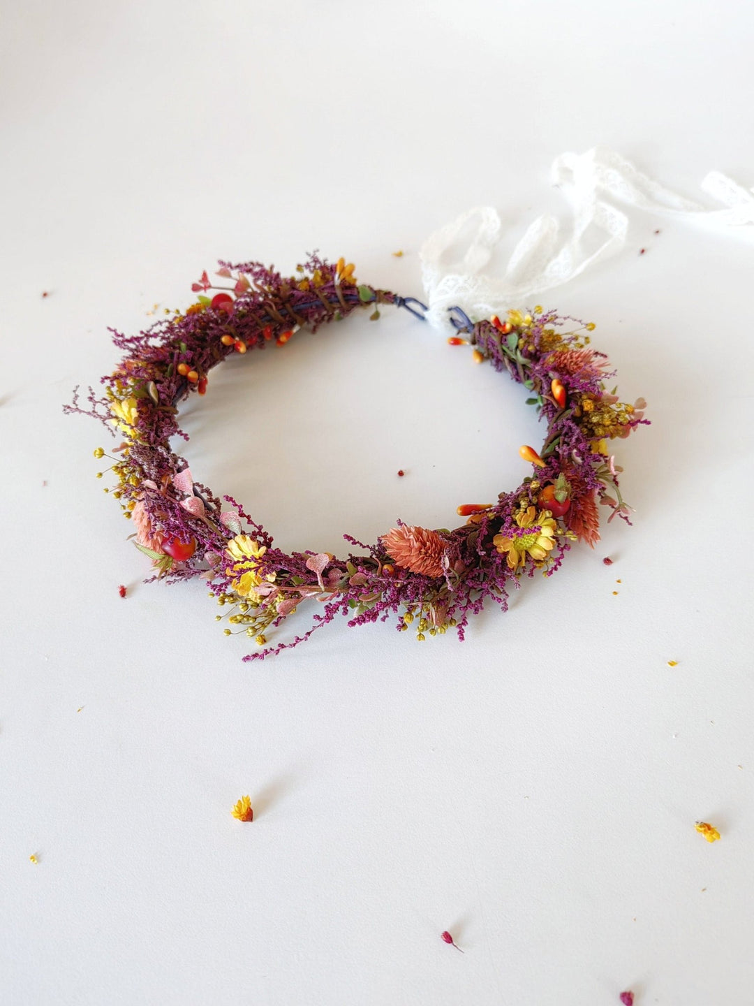 Autumn Flower Hair Crown: Rustic Boho Wedding Headpiece – handmade floral hair accessory by magaela