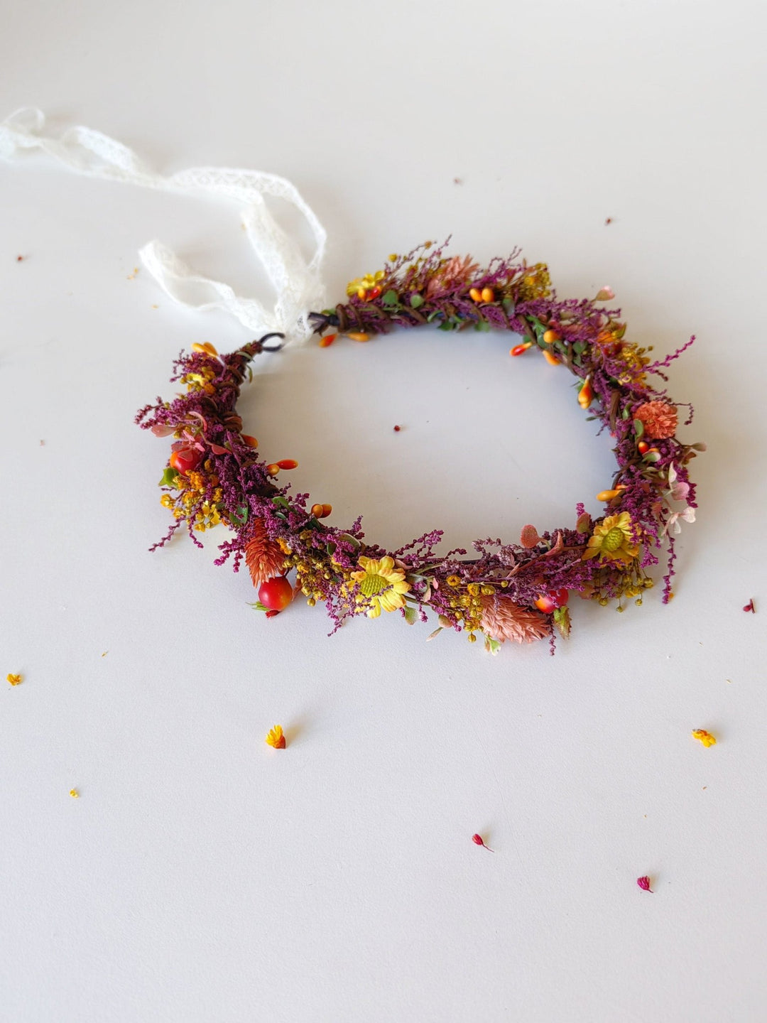 Autumn Flower Hair Crown: Rustic Boho Wedding Headpiece – handmade floral hair accessory by magaela