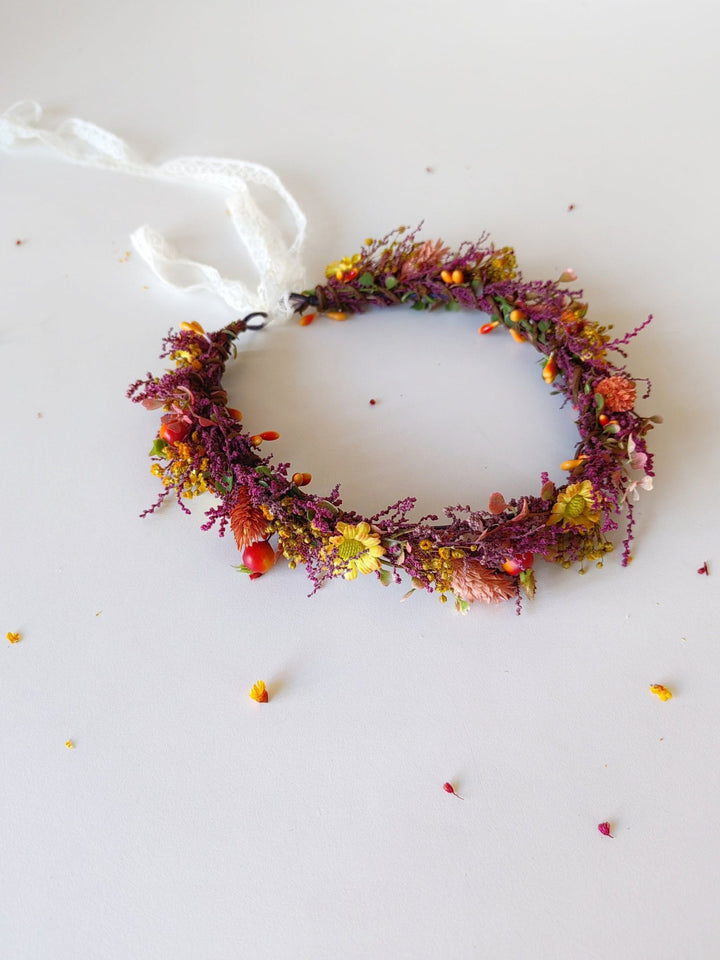Autumn Flower Hair Crown: Rustic Boho Wedding Headpiece – handmade floral hair accessory by magaela