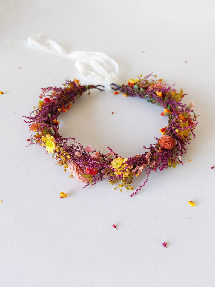 Autumn Flower Hair Crown: Rustic Boho Wedding Headpiece – handmade floral hair accessory by magaela