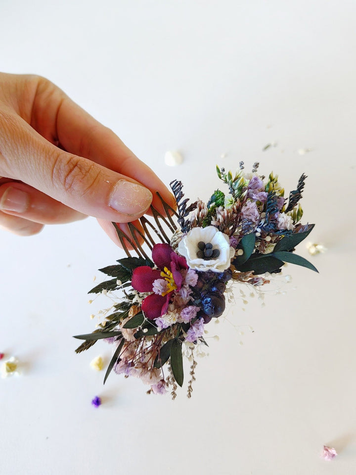 Burgundy Floral Hair Comb: Autumn Wedding Bridal Hairpiece – handmade floral hair accessory by magaela