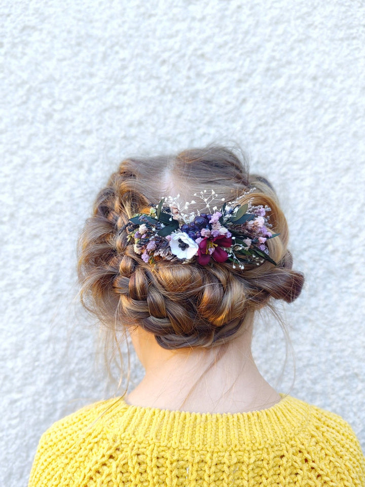 Burgundy Floral Hair Comb: Autumn Wedding Bridal Hairpiece – handmade floral hair accessory by magaela
