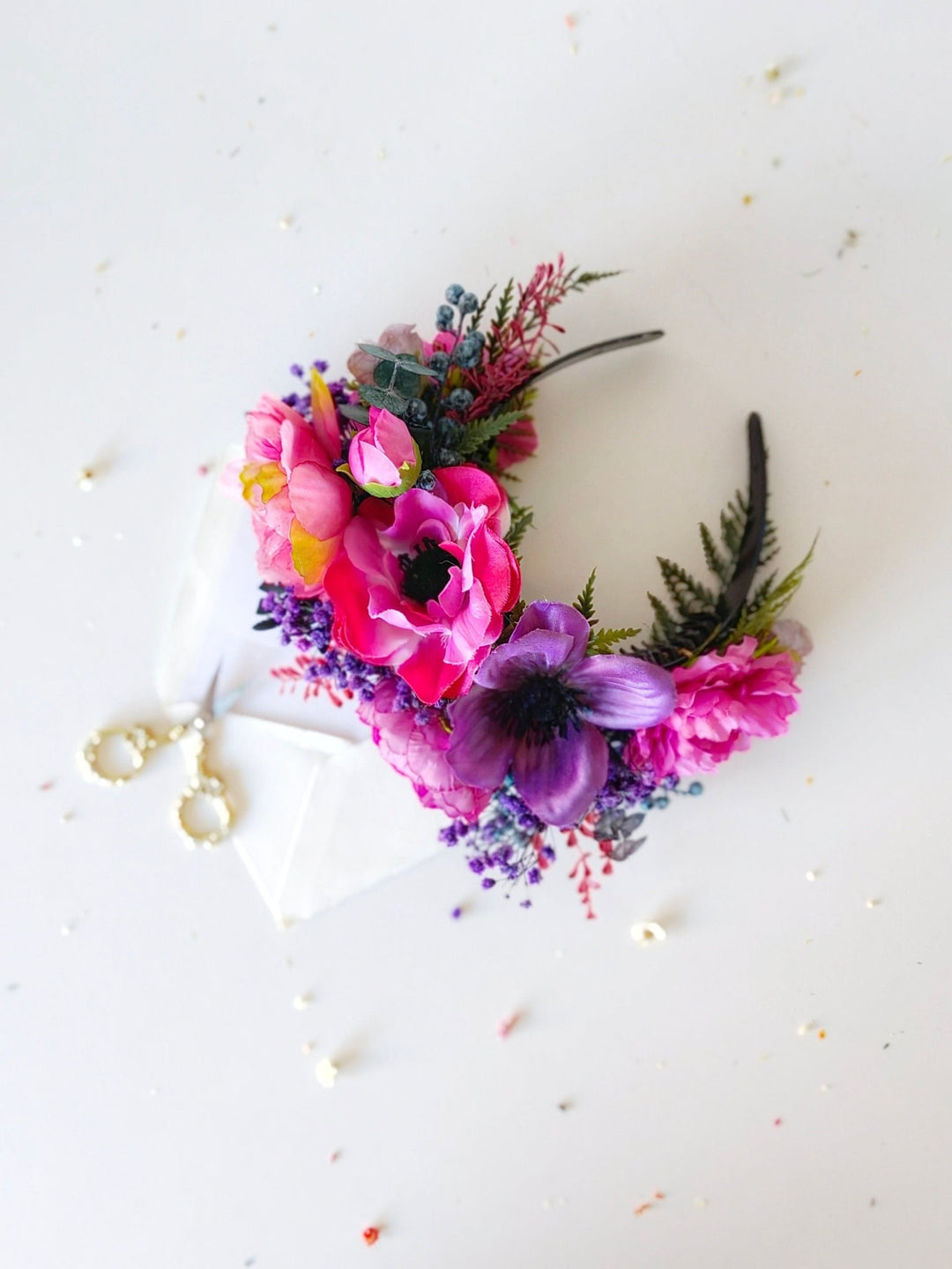 Magenta Flower Headband: Frida , Double Sided – handmade floral hair accessory by magaela