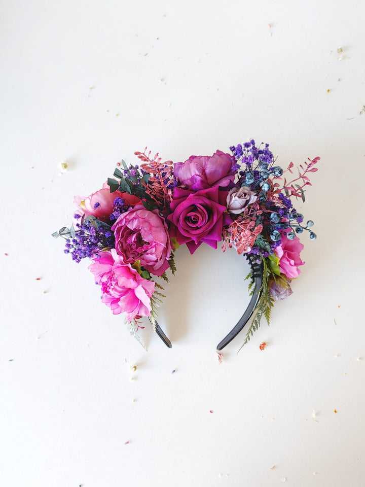 Magenta Flower Headband: Frida , Double Sided – handmade floral hair accessory by magaela