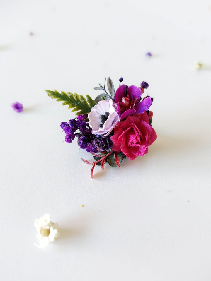 Magenta Flower Ring: Boho Wedding Jewelry, Adjustable Band – handmade floral hair accessory by magaela