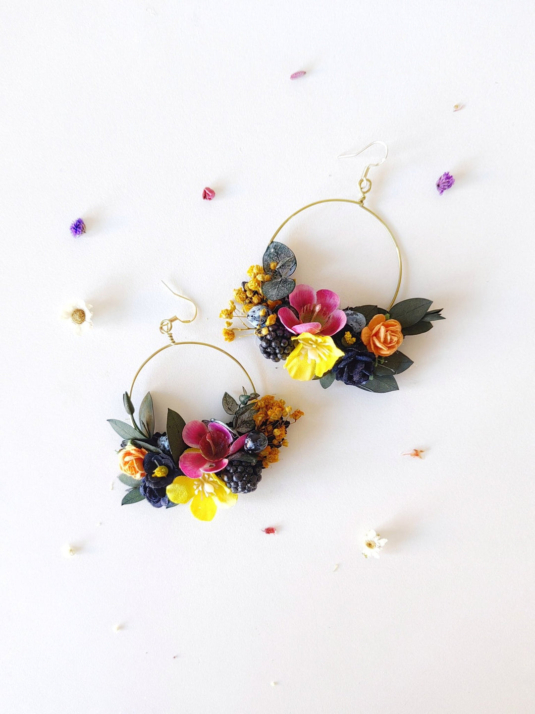 Magenta Flower Circle Earrings: Unique Bridal Jewelry – handmade floral hair accessory by magaela