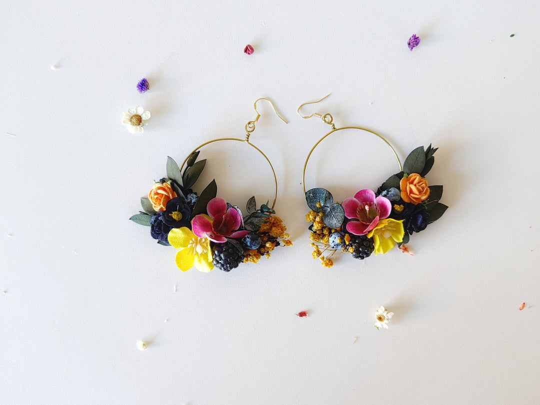 Magenta Flower Circle Earrings: Unique Bridal Jewelry – handmade floral hair accessory by magaela