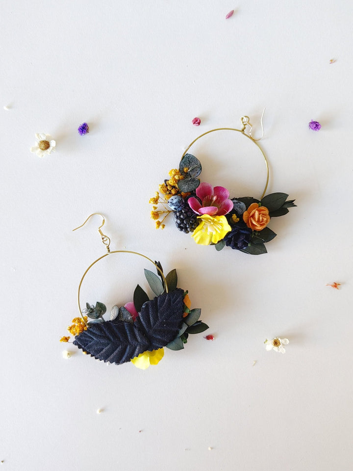 Magenta Flower Circle Earrings: Unique Wedding Jewelry – handmade floral hair accessory by magaela