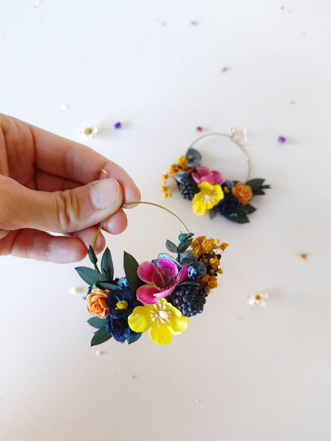 Magenta Flower Circle Earrings: Unique Wedding Jewelry – handmade floral hair accessory by magaela