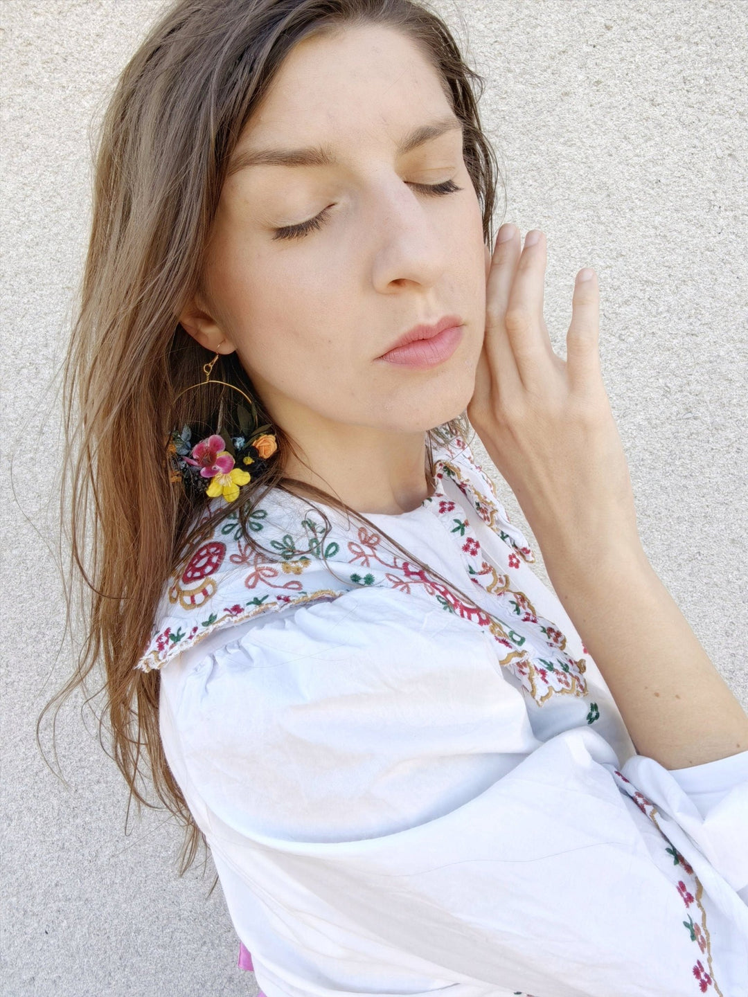 Magenta Flower Circle Earrings: Unique Wedding Jewelry – handmade floral hair accessory by magaela