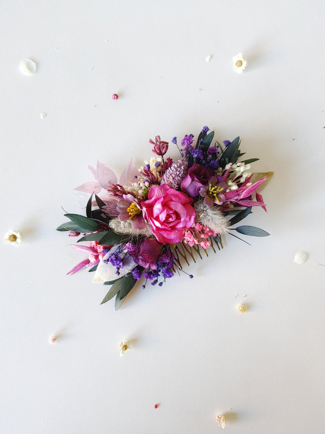 Magenta Flower Hair Comb: Boho Wedding Bridal Hair Accessory – handmade floral hair accessory by magaela