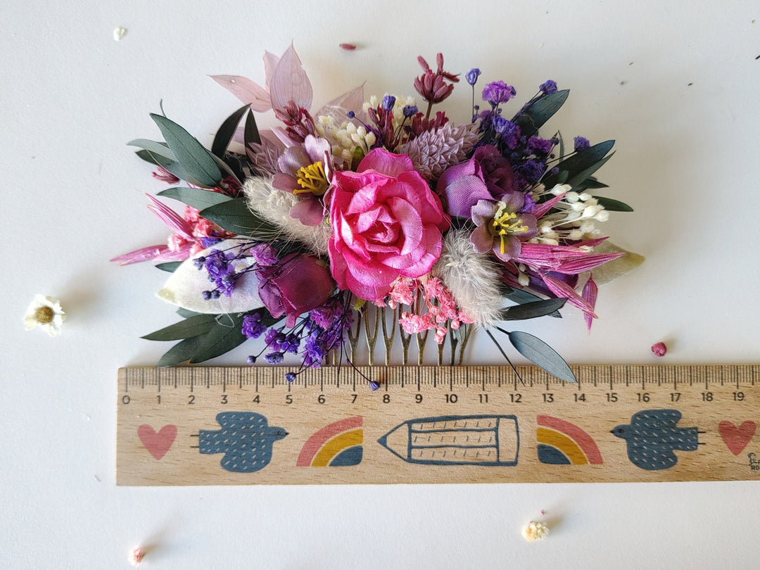 Magenta Flower Hair Comb: Boho Wedding Bridal Hair Accessory – handmade floral hair accessory by magaela