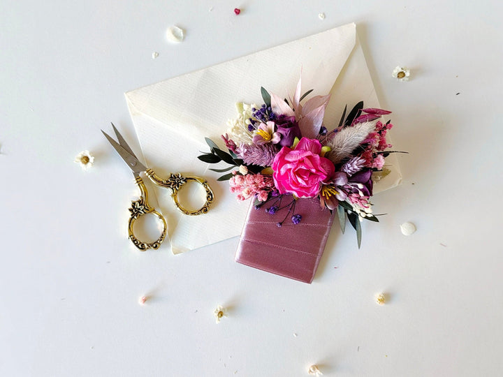 Magenta Flower Pocket Boutonniere: Boho Groom Accessory – handmade floral hair accessory by magaela