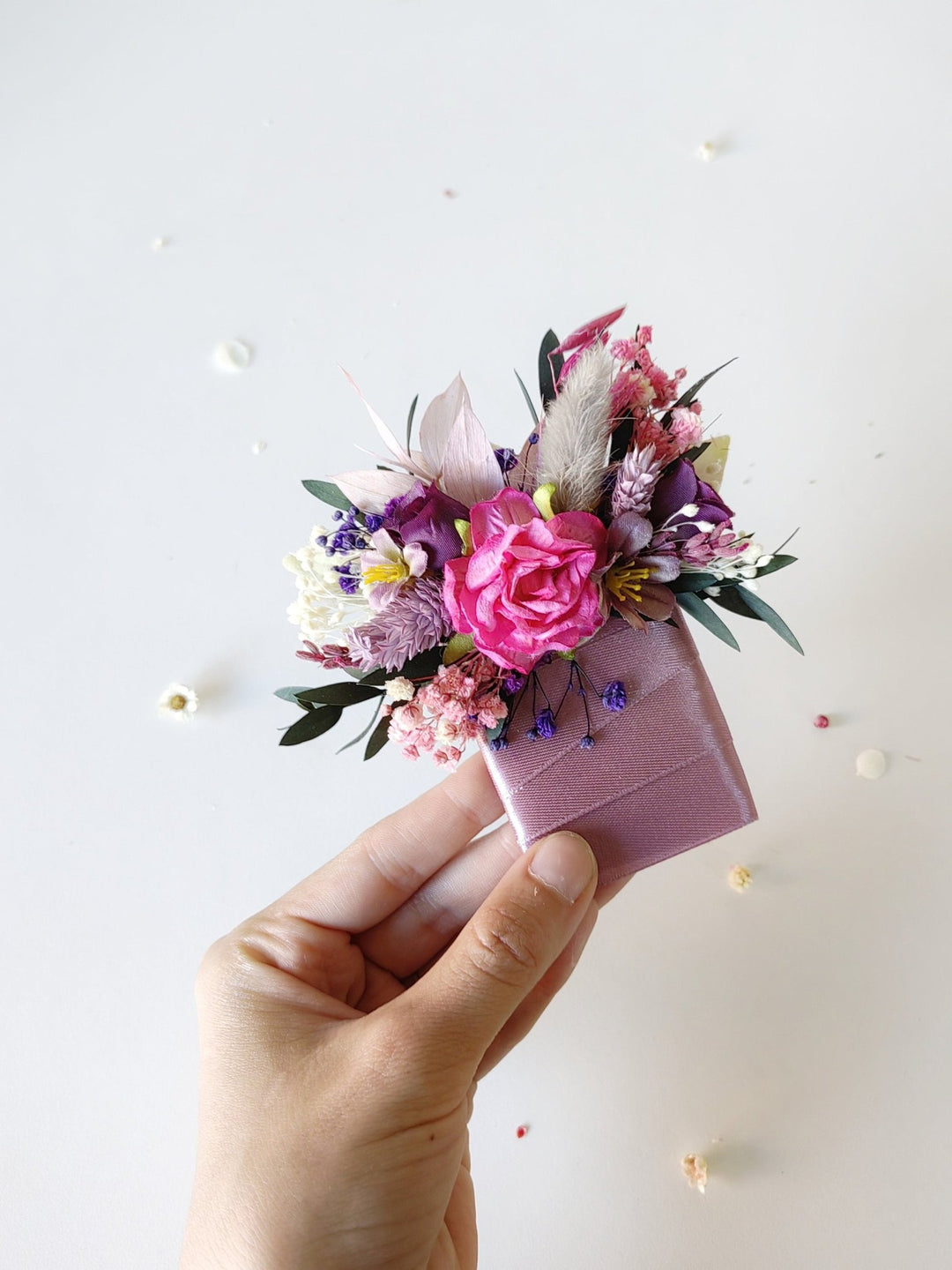 Magenta Flower Pocket Boutonniere: Boho Groom Accessory – handmade floral hair accessory by magaela