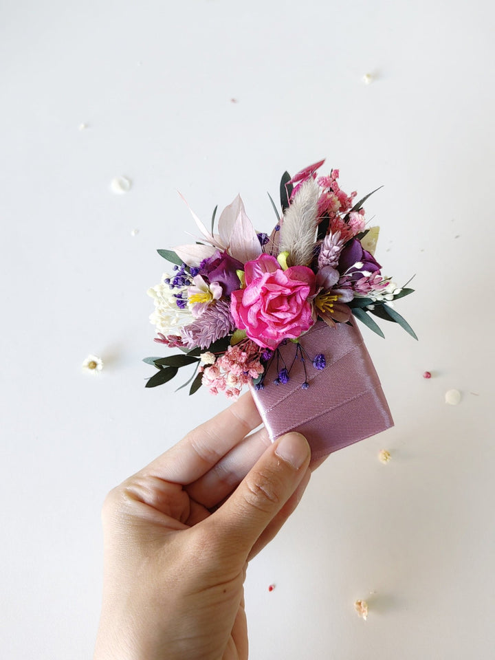 Magenta Flower Pocket Boutonniere: Boho Groom Accessory – handmade floral hair accessory by magaela