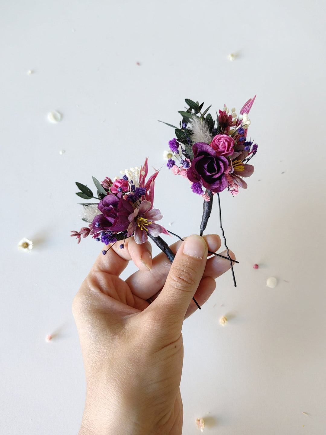 Purple Flower Hairpins: Magenta Wedding Bridal Hair Accessory – handmade floral hair accessory by magaela