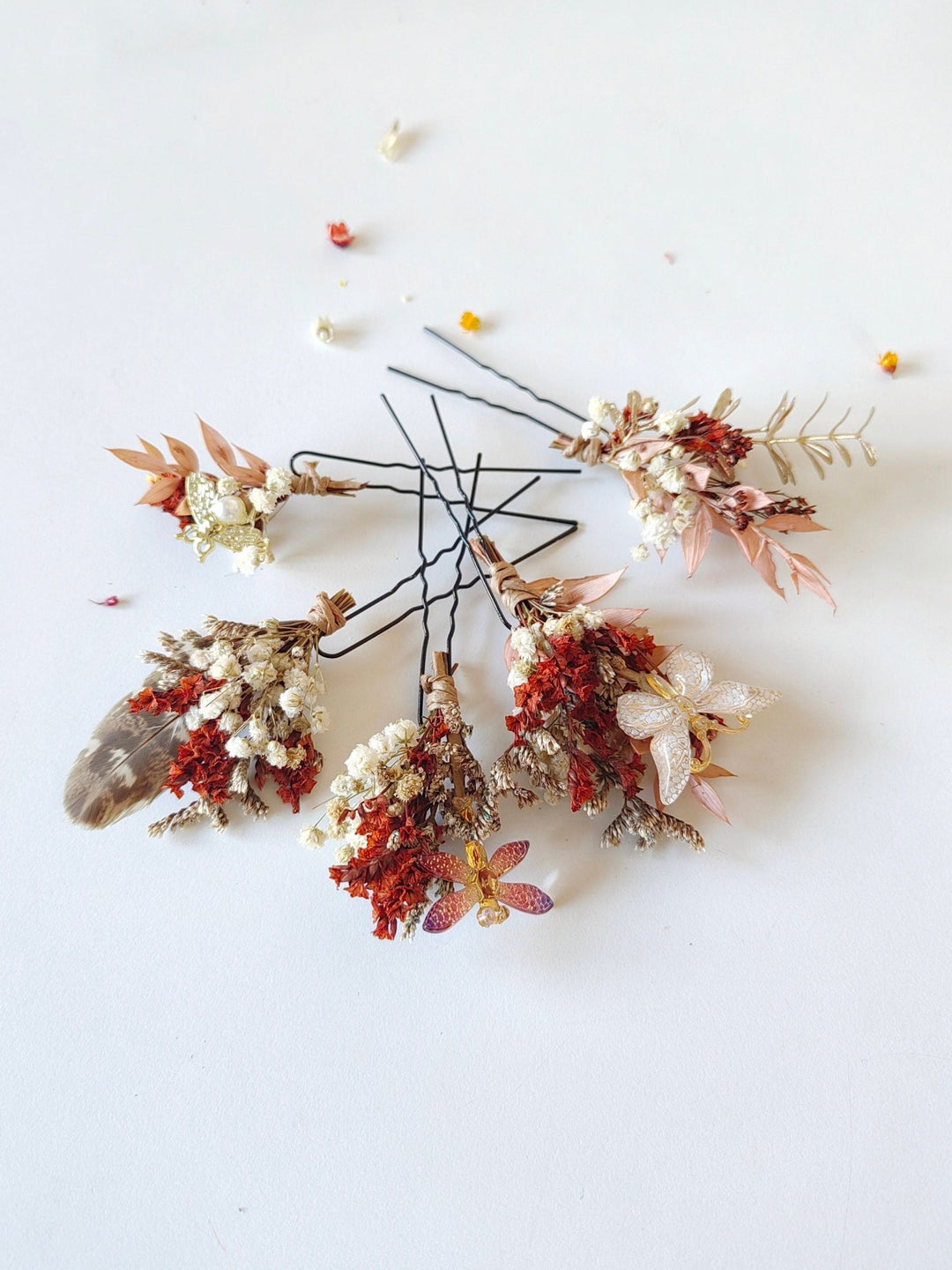 Terracotta Butterfly Hairpins: Autumn Wedding Bridal Hair Accessory – handmade floral hair accessory by magaela