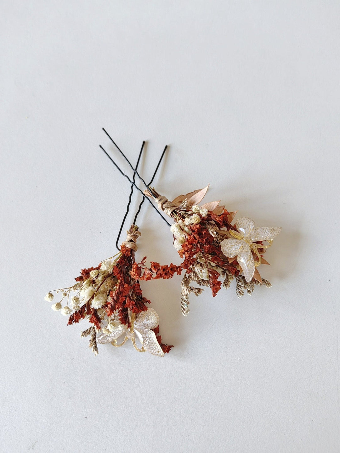 Terracotta Butterfly Hairpins: Autumn Wedding Bridal Hair Accessory – handmade floral hair accessory by magaela