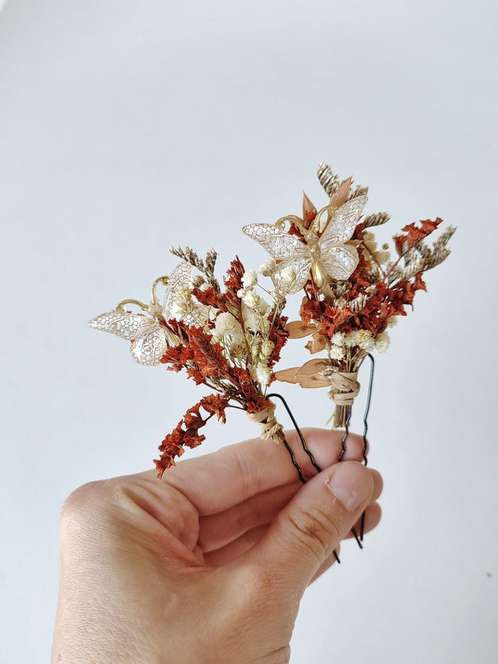 Terracotta Butterfly Hairpins: Autumn Wedding Bridal Hair Accessory – handmade floral hair accessory by magaela