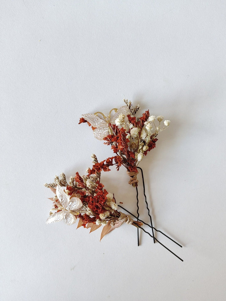 Terracotta Butterfly Hairpins: Autumn Wedding Bridal Hair Accessory – handmade floral hair accessory by magaela