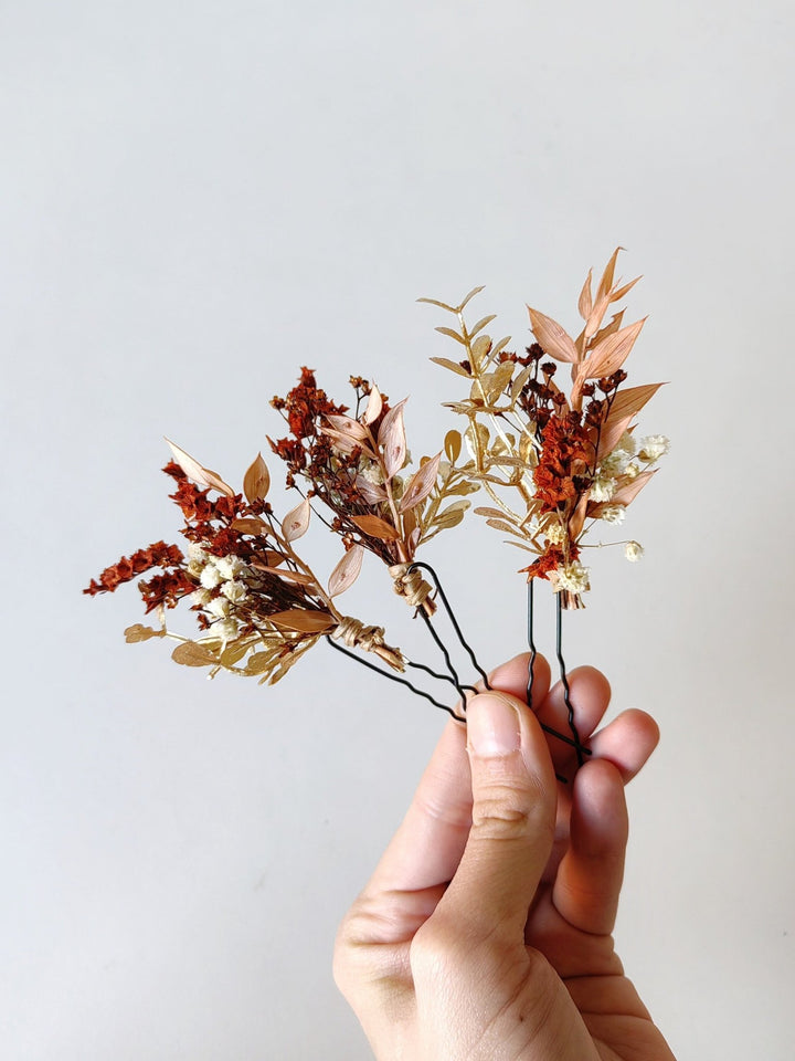 Terracotta Flower Hairpins: Boho Autumn Wedding Hair Accessories – handmade floral hair accessory by magaela