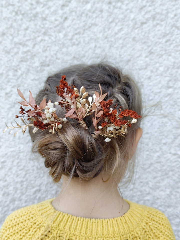 Terracotta Flower Hairpins: Boho Autumn Wedding Hair Accessories – handmade floral hair accessory by magaela