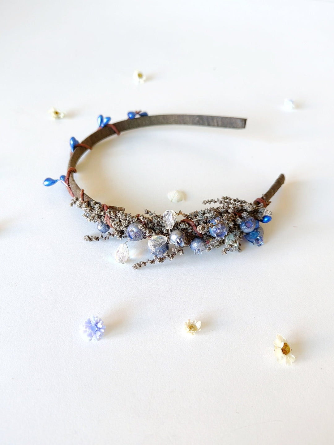 Winter Blueberry Headband, Bridal Headdress, Flower Girl Crown – handmade floral hair accessory by magaela