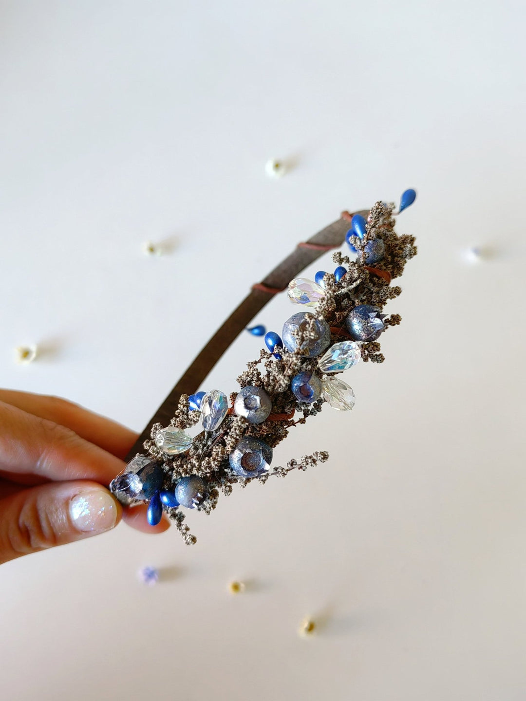 Winter Blueberry Headband, Bridal Headdress, Flower Girl Crown – handmade floral hair accessory by magaela