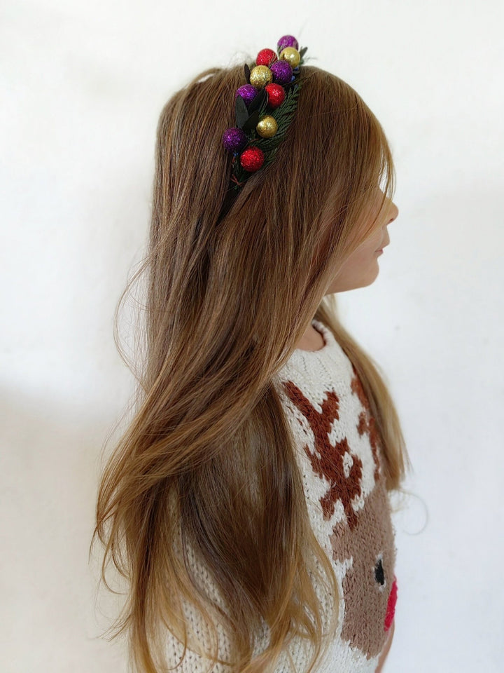 Christmas Ball Headband: Funky Holiday Party Headpiece – handmade floral hair accessory by magaela