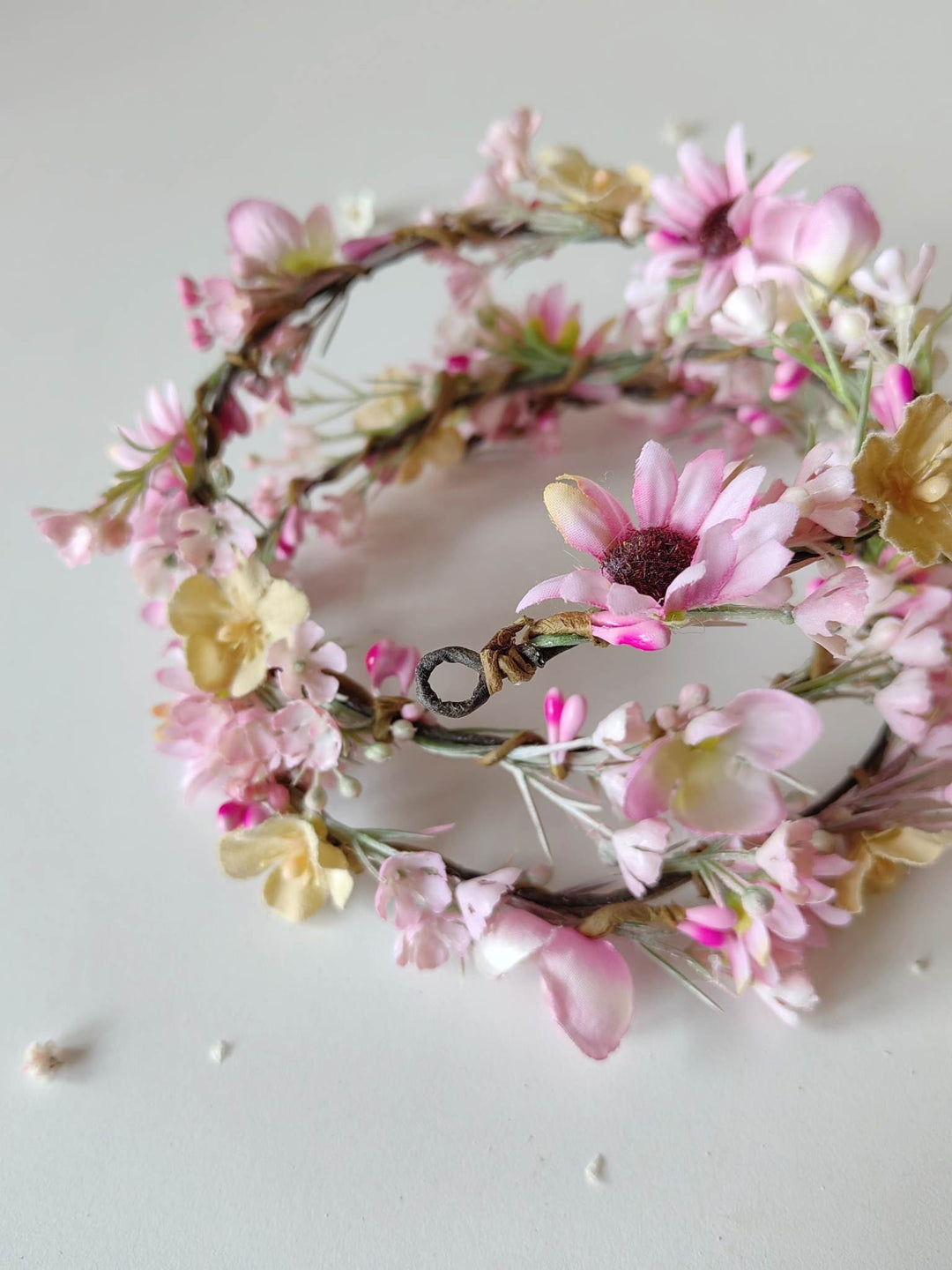 Customizable Pink Cherry Blossom Wedding Hair Garland – handmade floral hair accessory by magaela