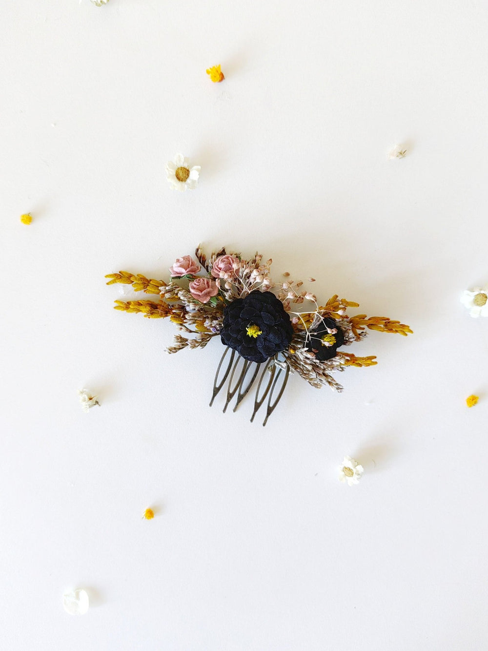 Ochre & Black Flower Hair Comb: Autumn Wedding Bridal Clip – handmade floral hair accessory by magaela