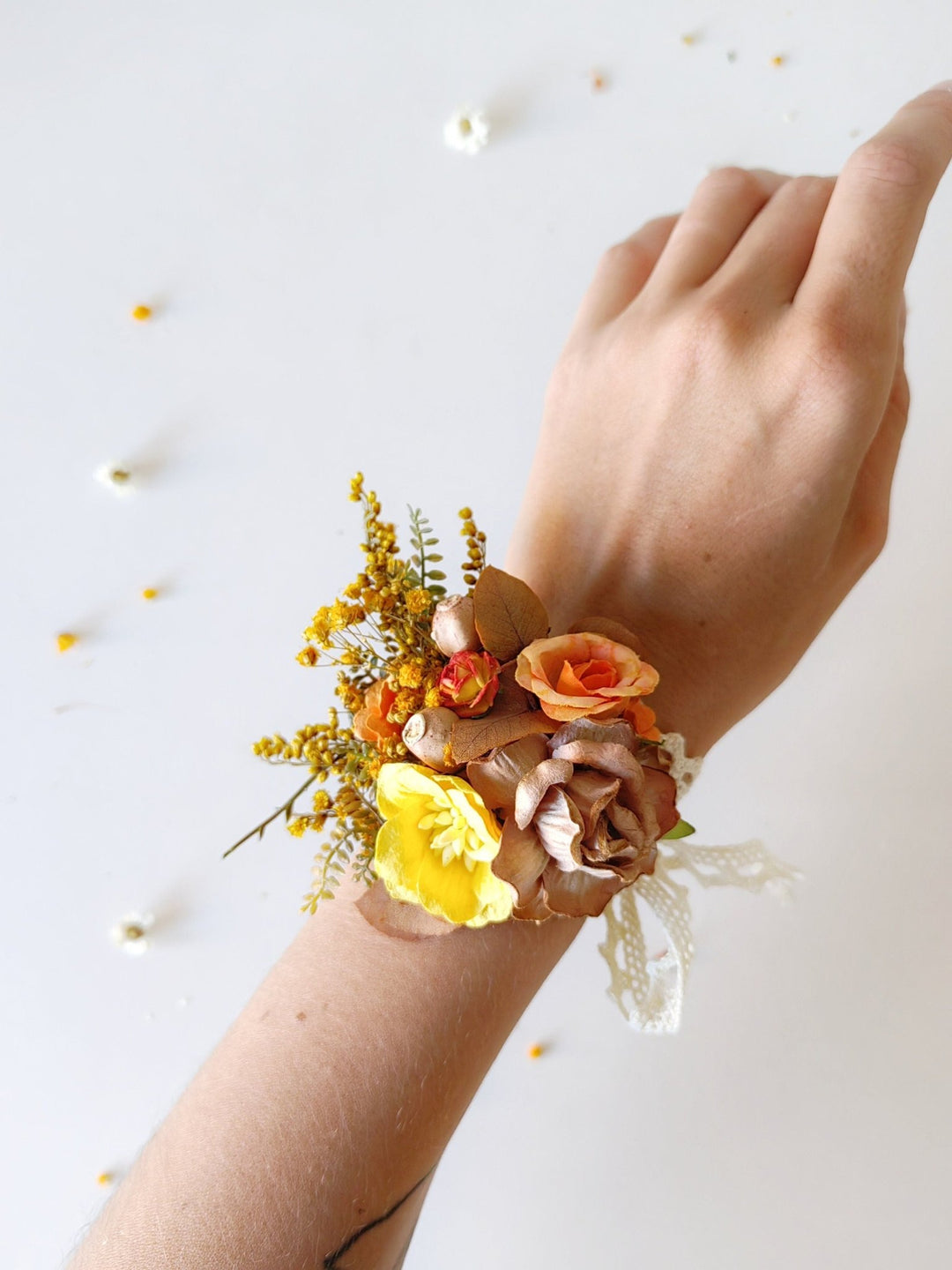 Autumn Flower Bracelet: Burnt Orange Wedding Wrist Corsage – handmade floral hair accessory by magaela