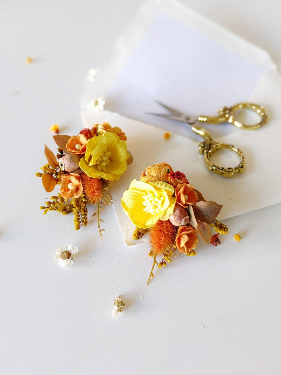 Orange Flower Earrings: Autumn Wedding Jewelry – handmade floral hair accessory by magaela