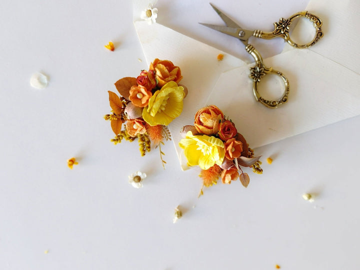 Orange Flower Earrings: Autumn Wedding Jewelry – handmade floral hair accessory by magaela