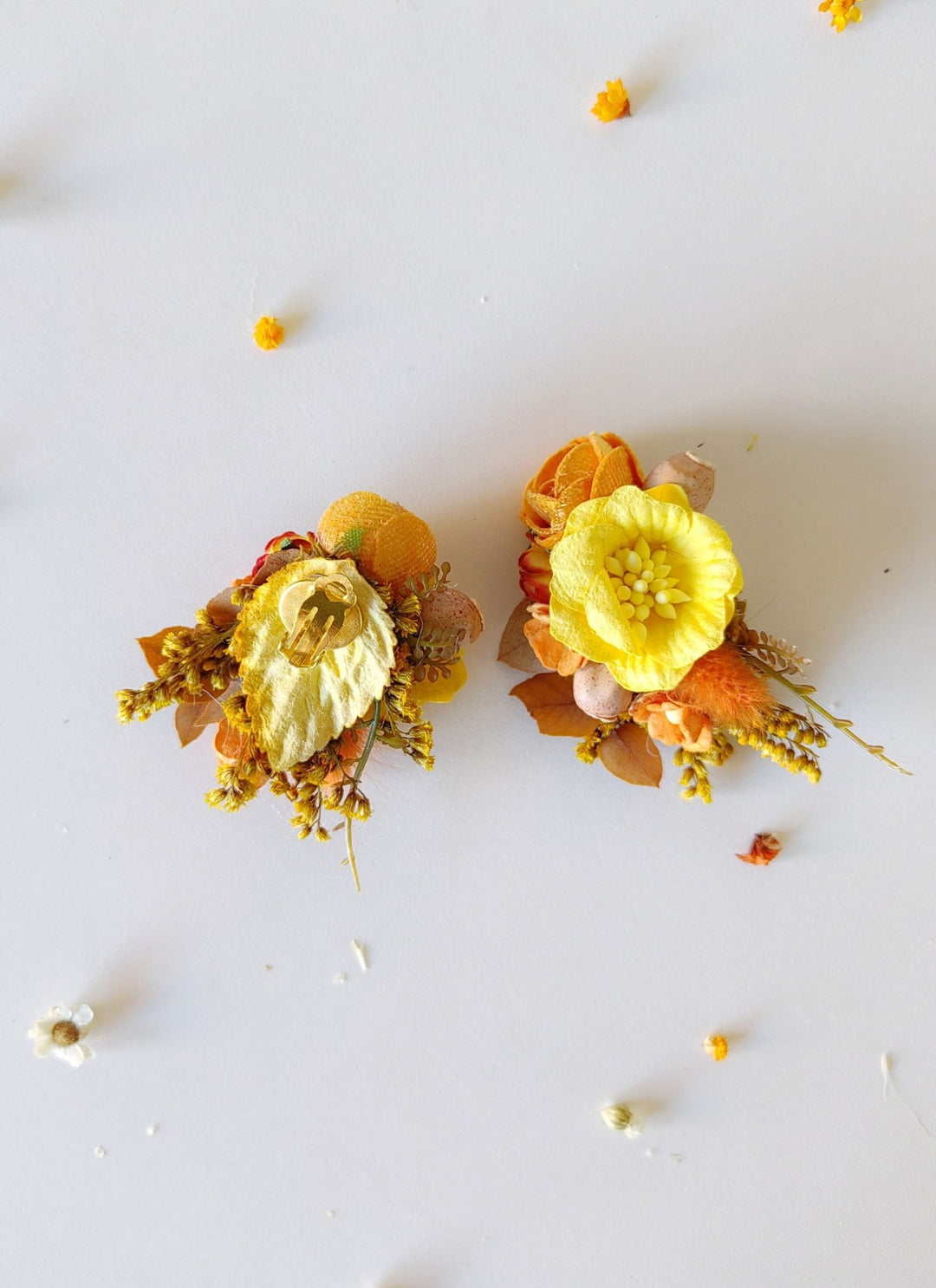 Orange Flower Earrings: Autumn Wedding Jewelry – handmade floral hair accessory by magaela