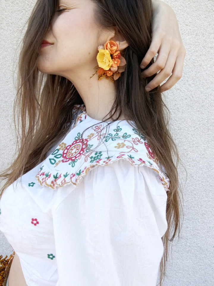 Orange Flower Earrings: Autumn Wedding Jewelry – handmade floral hair accessory by magaela