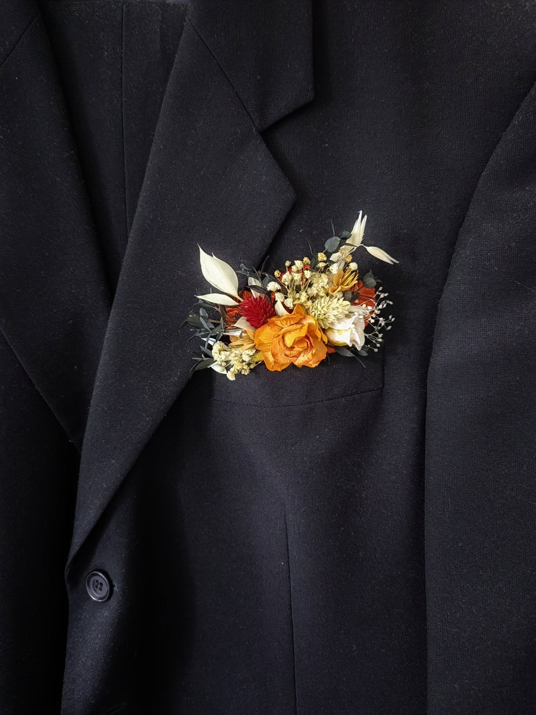 Terracotta Pocket Boutonniere: Rustic Autumn Wedding Accessory – handmade floral hair accessory by magaela