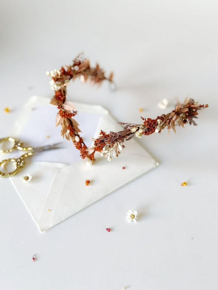 Terracotta Flower Crown: Rustic Bridal Tiara, Autumn Wedding – handmade floral hair accessory by magaela