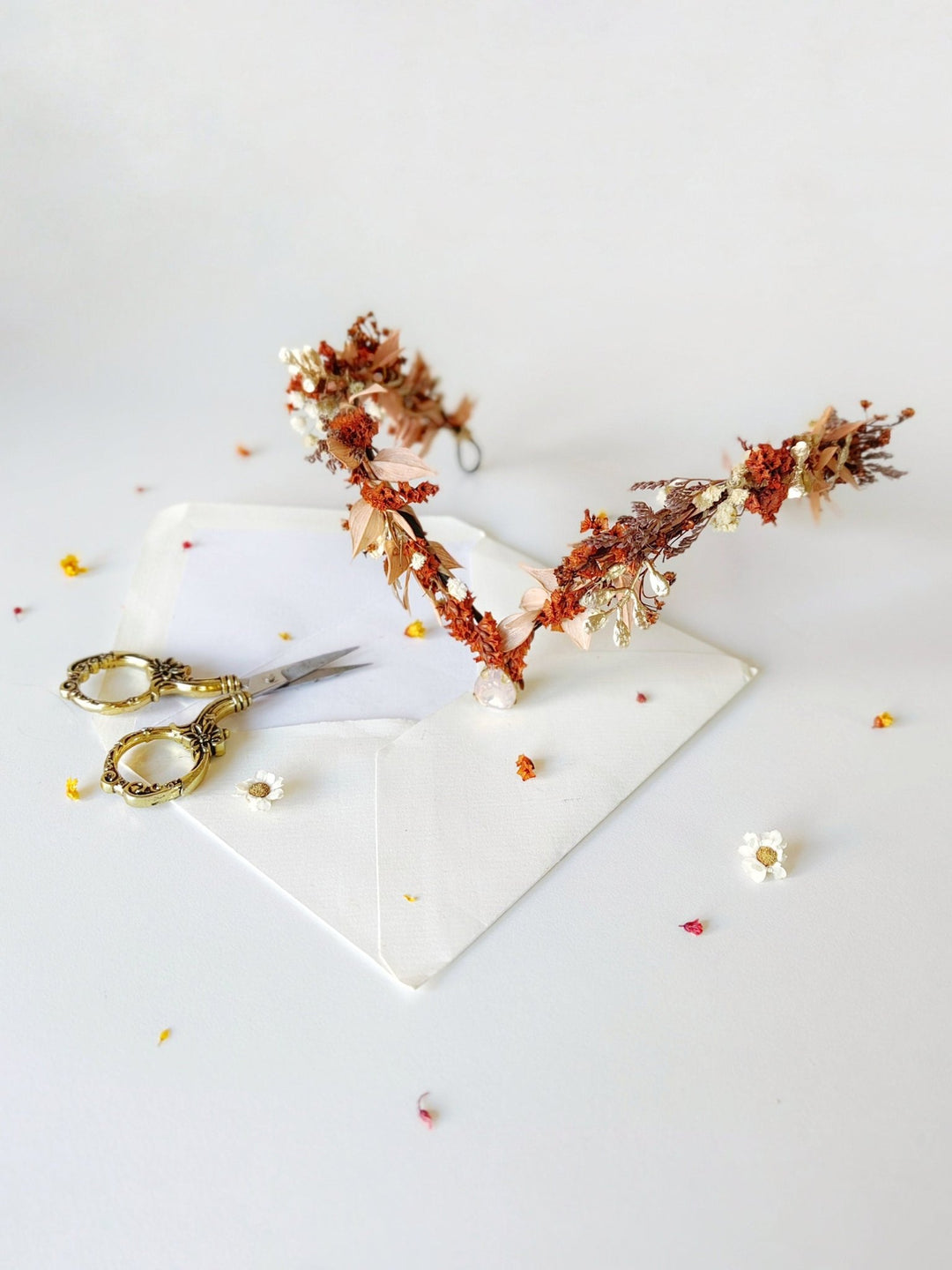 Terracotta Flower Crown: Rustic Bridal Tiara, Autumn Wedding – handmade floral hair accessory by magaela