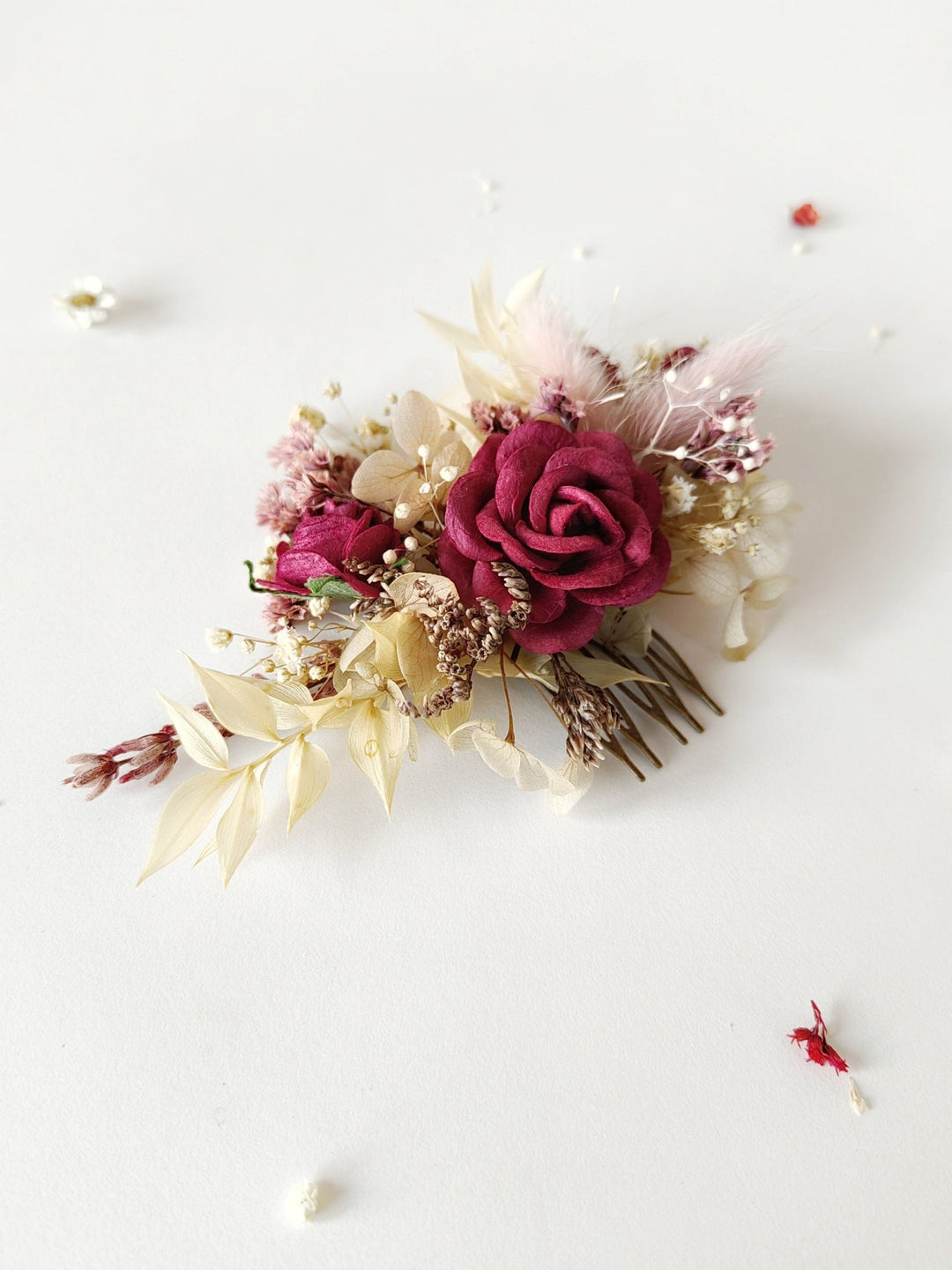 Burgundy Flower Hair Comb: Rustic Autumn Wedding Bridal Accessory – handmade floral hair accessory by magaela