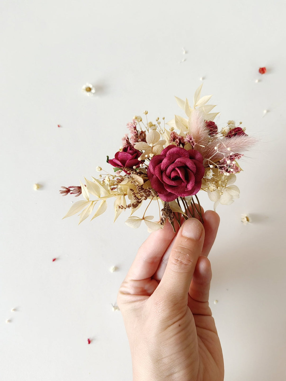 Burgundy Flower Hair Comb: Rustic Autumn Wedding Bridal Accessory – handmade floral hair accessory by magaela