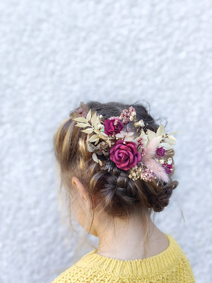 Burgundy Flower Hair Comb: Rustic Autumn Wedding Bridal Accessory – handmade floral hair accessory by magaela