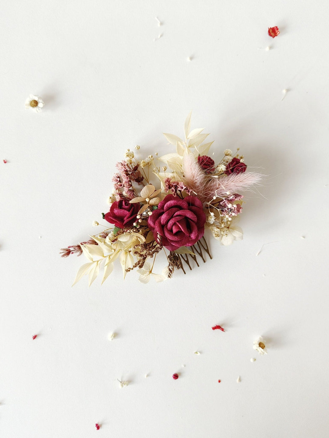 Burgundy Flower Hair Comb: Rustic Autumn Wedding Bridal Accessory – handmade floral hair accessory by magaela