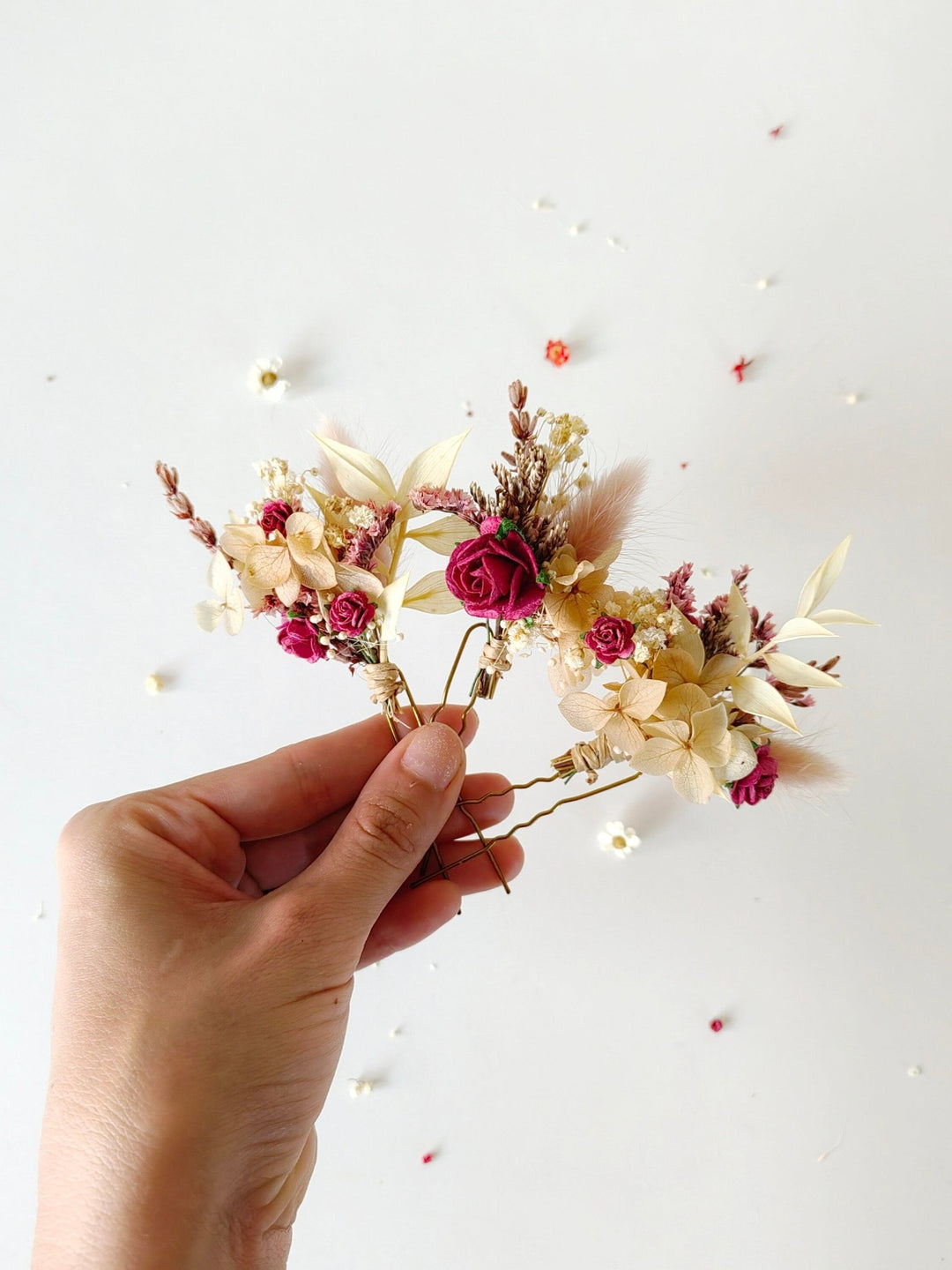 Burgundy Rose Hairpins: Autumn Wedding Bridal Hair Accessory – handmade floral hair accessory by magaela